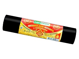 Мешки для мусора 120 л, с завязками, черные, в рулоне 10 шт., ПНД, 15 мкм, 800х750 мм, VIP, Z12010black в Арзамасе