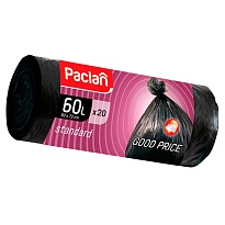 Мешки для мусора 60 л, черные, в рулоне 20 шт., ПНД, 7,4 мкм, 720х600 мм, PACLAN, 600820 в Арзамасе