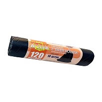 Мешки для мусора 120 л, с завязками, черные, в рулоне 10 шт., ПНД, 16 мкм, 1100х700 мм, Крепак, 4607075710320 в Арзамасе