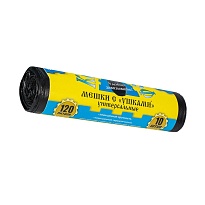 Мешки для мусора 120 л, с ушками, черные, в рулоне 10 шт., ПНД, 13 мкм, 1050х680 мм, Крепакоф, 4607075710436 в Арзамасе