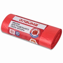 Мешки для мусора 60 л, красный, в рулоне 20 шт., ПНД, 10 мкм, 680х580 мм, LAIMA, 606702 в Арзамасе