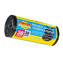 Мешки для мусора 30 л, черные, в рулоне 30 шт., ПНД, 9 мкм, 600х500 мм, Крепак, 4607075710108 в Арзамасе