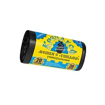 Мешки для мусора 20 л, с ушками, черные, в рулоне 30 шт., ПНД, 10 мкм, 550х440 мм, Крепакоф, 4607075710405 в Арзамасе