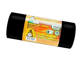 Мешки для мусора 300 л, черные, в рулоне 10 шт., ПВД 70 мкм, 1400х1000 мм, PREMIUM+, 30010160 в Арзамасе