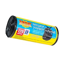 Мешки для мусора 120 л, черные, в рулоне 20 шт., ПНД, 15 мкм, 1100х700 мм, Крепак, 4607075710207 в Арзамасе
