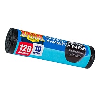 Мешки для мусора 120 л, с ушками, черные, в рулоне 10 шт., ПНД, 15 мкм, 1100х700 мм, Крепак, 4607075710474 в Арзамасе