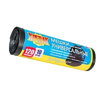 Мешки для мусора 120 л, черные, в рулоне 10 шт., ПНД, 15 мкм, 1100х700 мм, Крепак, 4607075710214 в Арзамасе