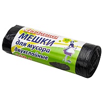 Мешки для мусора 160 л, черные, в рулоне 10 шт., ПВД, 23 мкм, 1200х900 мм, Любаша, 607681 в Арзамасе
