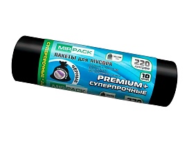 Мешки для мусора 220 л, черные, в рулоне 10 шт., ПВД, 45 мкм, 1250х930 мм, PREMIUM+, 2201068 в Арзамасе