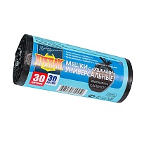 Мешки для мусора 30 л, с ушками, черные, в рулоне 30 шт., ПНД, 9 мкм, 600х500 мм, Крепак, 4607075710450 в Арзамасе