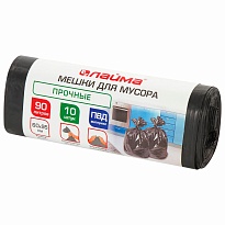 Мешки для мусора 90 л, черные, в рулоне 10 шт., ПВД, 25 мкм, 950х600 мм, LAIMA, 605332 в Арзамасе