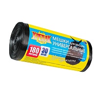 Мешки для мусора 180 л, черные, в рулоне 30 шт., ПНД, 20 мкм, 1150х800 мм, Крепак, 4607075710139 в Арзамасе