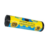 Мешки для мусора 120 л, с ушками, черные, в рулоне 10 шт., ПНД, 13 мкм, 1050х680 мм, Крепакоф, 4607075710252 в Арзамасе
