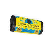 Мешки для мусора 30 л, с ручками, черные, в рулоне 30 шт., ПНД, 9 мкм, 620х480 мм, Крепакоф, 4607075710665 в Арзамасе