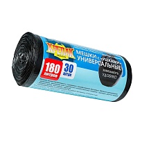 Мешки для мусора 180 л, с ушками, черные, в рулоне 30 шт., ПНД, 20 мкм, 1150х800 мм, Крепак, 4607075710399 в Арзамасе