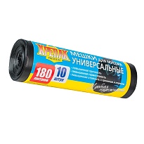 Мешки для мусора 180 л, черные, в рулоне 10 шт., ПНД, 20 мкм, 1150х800 мм, Крепак, 4607075710481 в Арзамасе