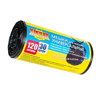 Мешки для мусора 120 л, черные, в рулоне 30 шт., ПНД, 15 мкм, 1100х700 мм, Крепак, 4607075710122 в Арзамасе