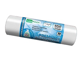 Мешки для мусора 300 л, белые, в рулоне 10 шт., ПВД 70 мкм, 1400х1000 мм, PREMIUM+, 300101602 в Арзамасе
