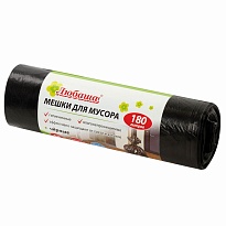 Мешки для мусора 180 л, черные, в рулоне 10 шт., ПВД, 24 мкм, 1060х800 мм, Любаша, 605336 в Арзамасе