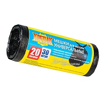 Мешки для мусора 20 л, черные, в рулоне 30 шт., ПНД, 10 мкм, 550х440 мм, Крепак, 4607075710092 в Арзамасе