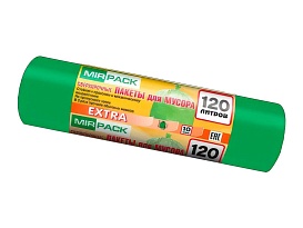 Мешки для мусора 120 л, зеленые, в рулоне 10 шт., ПНД, 14 мкм, 1100х700 мм, EXTRA, ex1201804 в Арзамасе